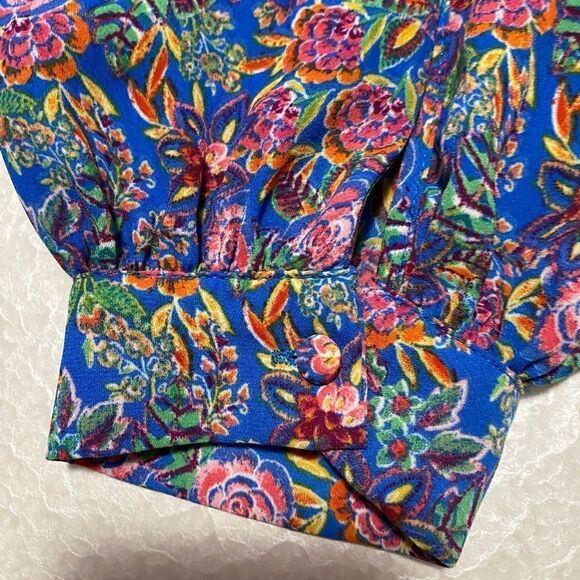 Rose + Olive boho pastel flowers top with ballon sleeves Sz M - Picture 3 of 13